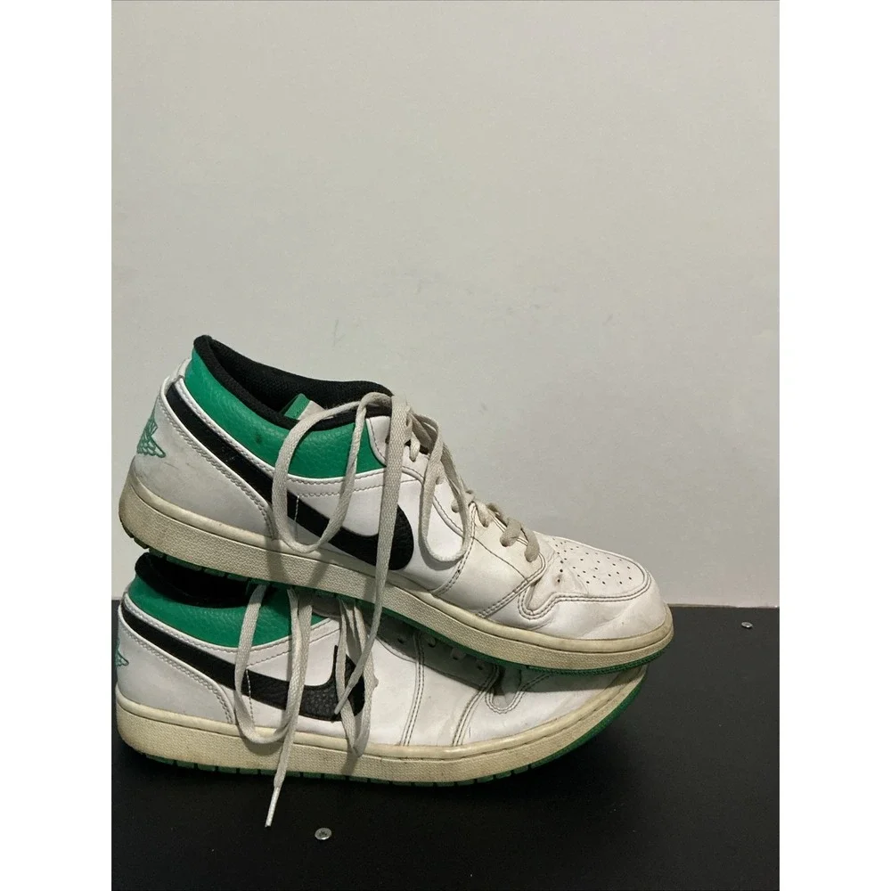 Air Jordan 1 Low Mens White Green Sneakers 553558-129 Size 10.5